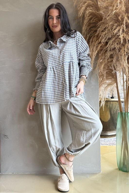 Annie Gingham Peter Pan Smock Blouse Denim